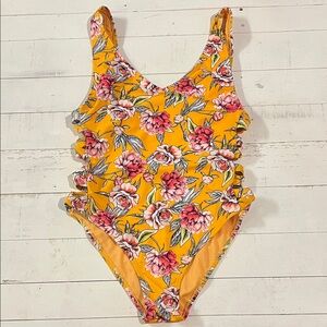 Xhilaration NWOT Yellow and Pink Floral One Piece Swimsuit